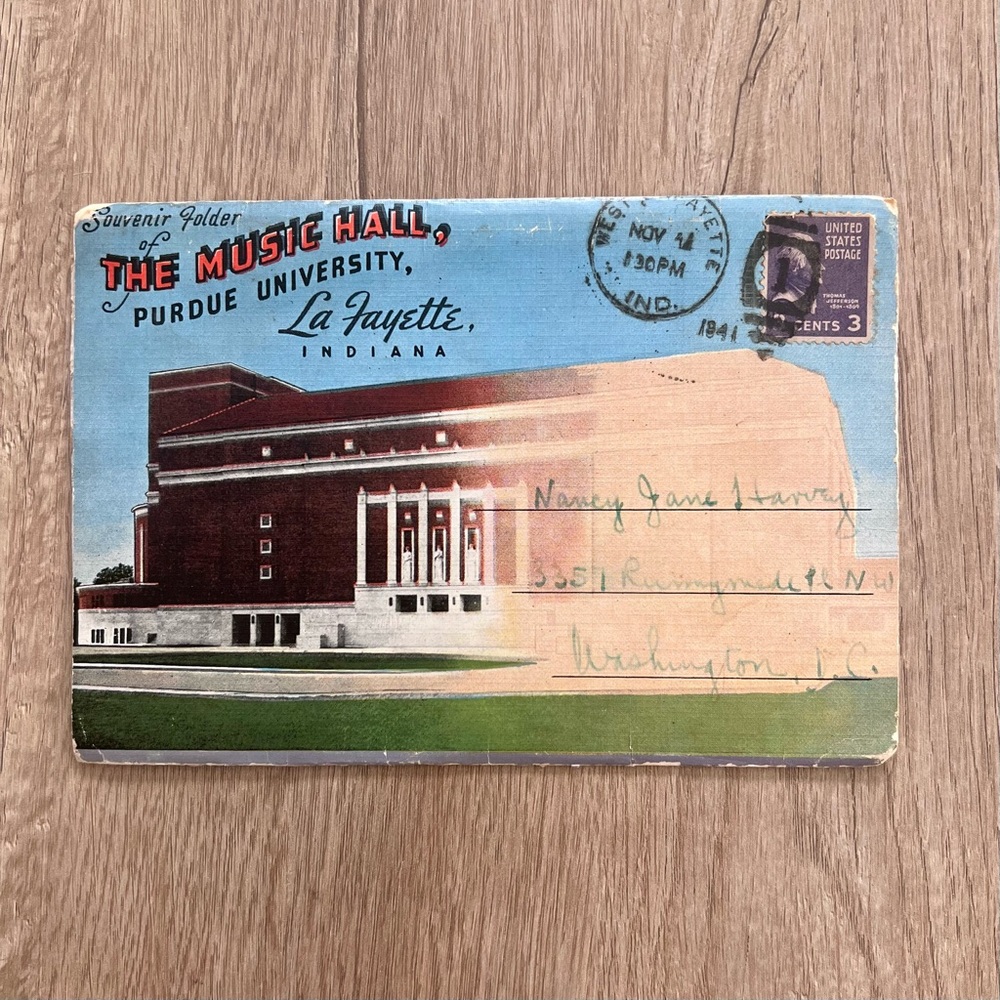 Vintage 1940s Postcard Folder Photos The Music Hall‎ Purdue University